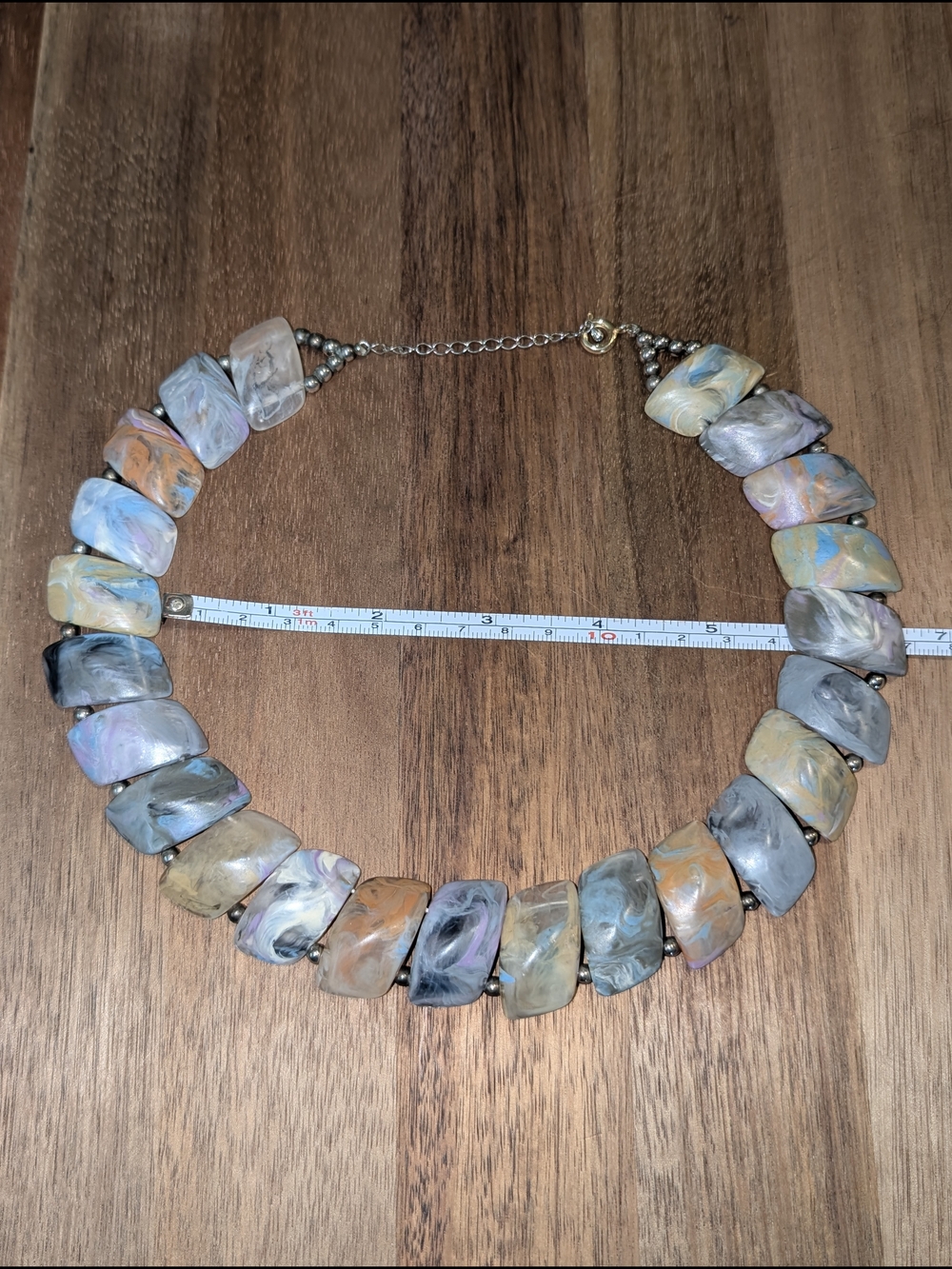 Multicolor Marbled Resin Faux Angled Stone Statement Choker Round Necklace - Picture 9 of 10